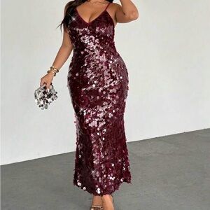 Elegant Burgundy Sequin Dress